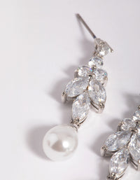 Rhodium Diamond Simulant Marquise Pearl Drop Earrings - link has visual effect only