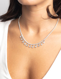 Rhodium Diamond Simulant Teardrop Necklace - link has visual effect only