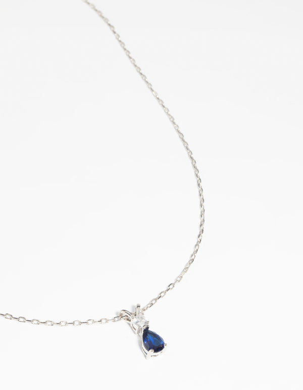 Silver Diamond Simulant Sapphire Necklace