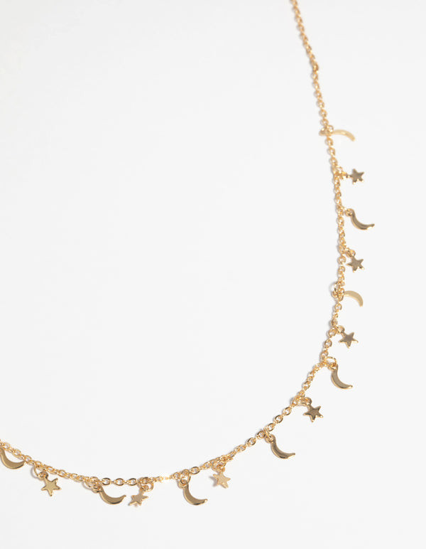 Gold Plated Star & Moon Necklace