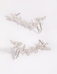 Silver Cubic Zirconia Floral Cuff Earrings - link has visual effect only