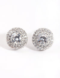 Rhodium Cubic Zirconia Round Halo Stud Earrings - link has visual effect only