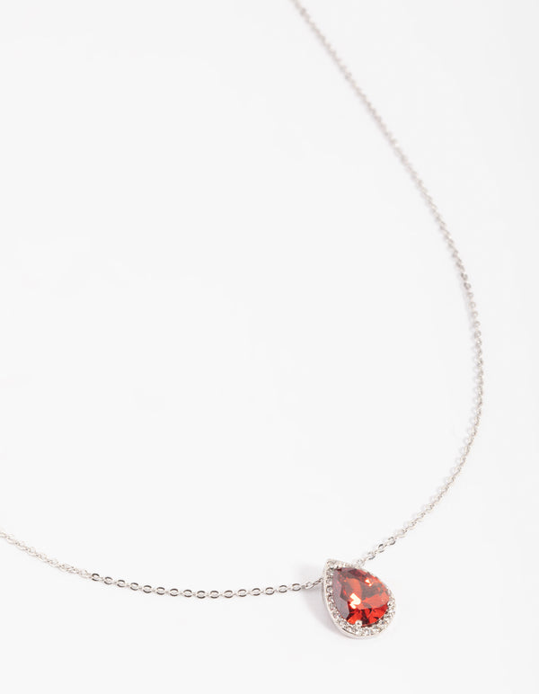 Red Cubic Zirconia Pear Halo Necklace