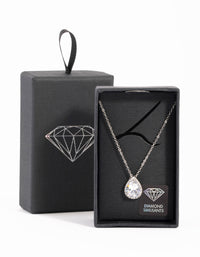 Silver Cubic Zirconia Pear Halo Necklace - link has visual effect only