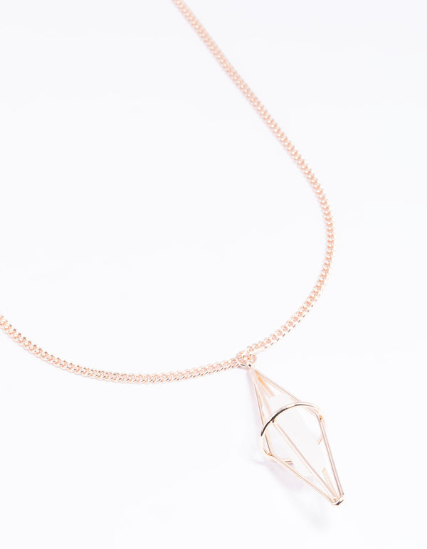 Rose Gold Clear Quartz Cage Necklace