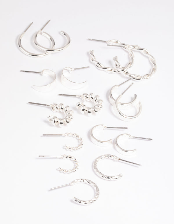 Silver Twisted Hoop Earring 8-Pack