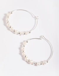 Silver Plated Wire Pearl Hoop Earrings - link has visual effect only