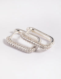 Silver Plated Brass  Cubic Zirconia Rectangular Hoop Earrings - link has visual effect only