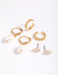 Gold Plated Brass Flat Pearl Hugie Hoop Earrings - link has visual effect only