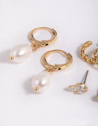 Gold Plated Brass Flat Pearl Hugie Hoop Earrings - link has visual effect only