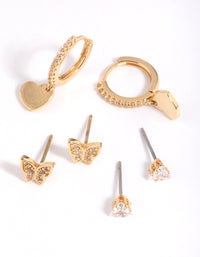 Gold Plated Brass Butterfly & Heart Earring Stack 6-Pack - link has visual effect only