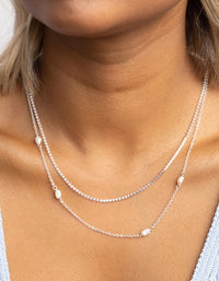 Silver Plated Brass  Pearl Layered Necklace - link has visual effect only