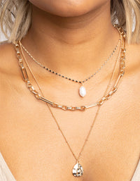 Gold Pearl & Coin Layered Necklace - link has visual effect only