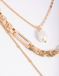 Gold Pearl & Coin Layered Necklace - link has visual effect only