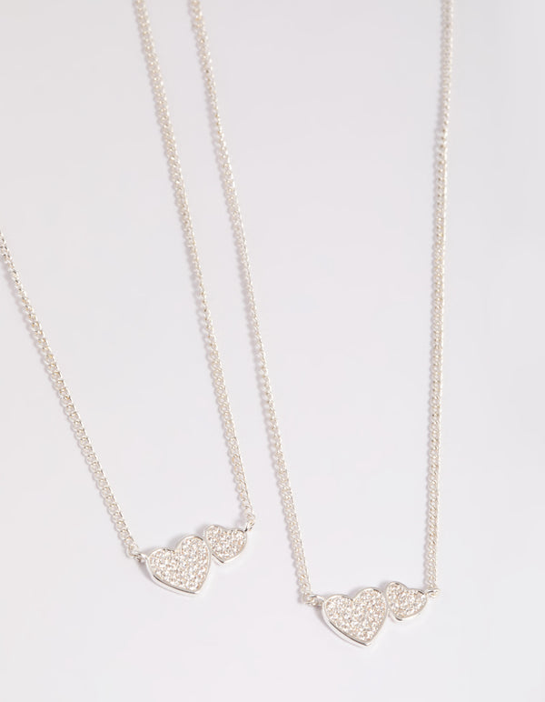 Silver Plated Brass Cubic Zirconia Hearts Necklace Set