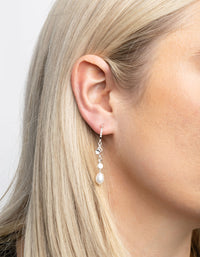 Silver Plated Freshwater Pearl Chain Drop Earrings - link has visual effect only