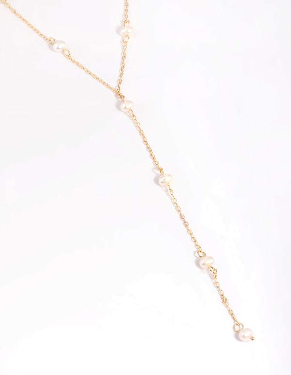 Gold Plated Freshwater Pearl Lariat Necklace