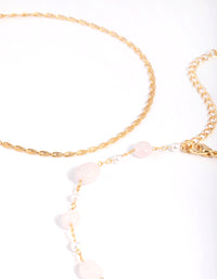 Gold Plated Rose Quartz Chain Anklet Set - link has visual effect only