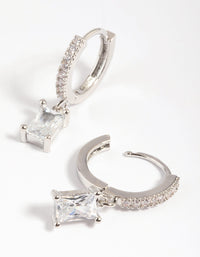 Silver Rectangular Cubic Zirconia Huggie Hoop Earrings - link has visual effect only