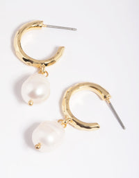 Gold Plated Freshwater Pearl Molten Hoop Earrings - link has visual effect only