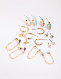 Gold Enamel Stud & Hoop Earring 8-Pack - link has visual effect only