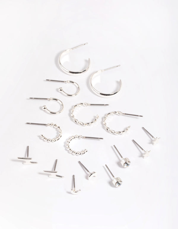 Silver Celestial Stud & Hoop Earring 8-Pack