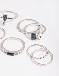 Rhodium Blue Stone Mixed Ring Stack Pack - link has visual effect only