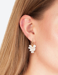 White Pearlised Flower Cluster Drop Earrings - link has visual effect only