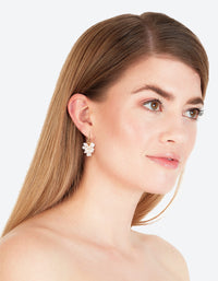 White Pearlised Flower Cluster Drop Earrings - link has visual effect only