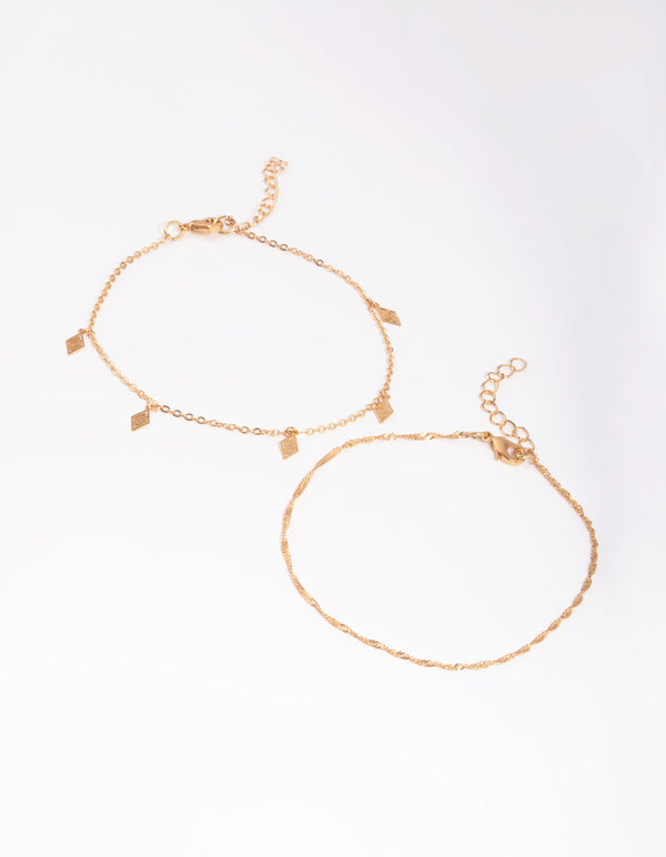 Gold Twist Diamante Anklet Set