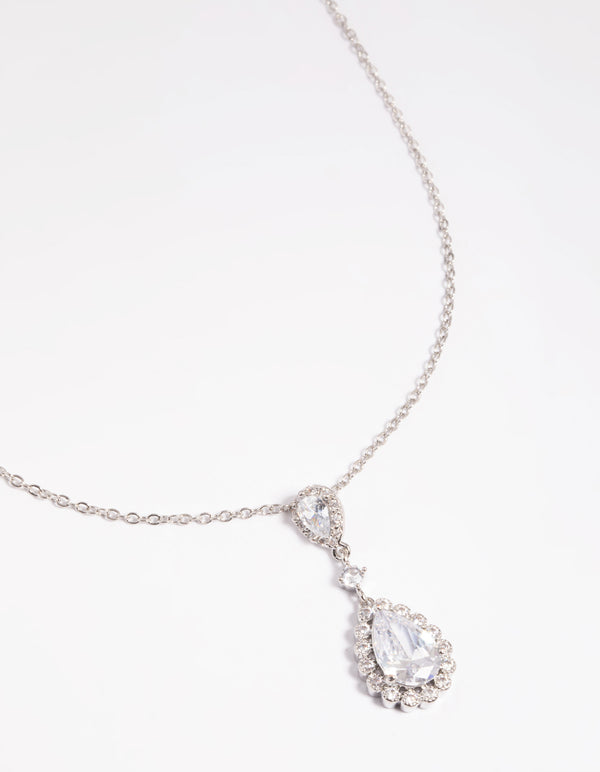 Rhodium Regal Pear Pendant Necklace