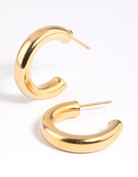 Waterproof Gold Plated Stainless Steel Medium Chunky Hoop Earrings - link has visual effect only