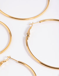 Waterproof Gold Plated Stainless Steel Thin Hoop Earring Pack - link has visual effect only