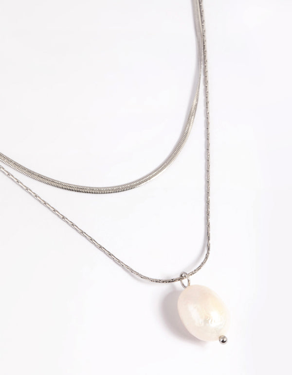 Surgical Steel Snake Chain & Freshwater Pearl Necklace