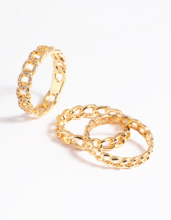 Gold Plated Cubic Zirconia Chain Ring Pack