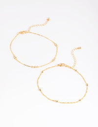 Gold Plated Cubic Zirconia Chain Anklet Set - link has visual effect only