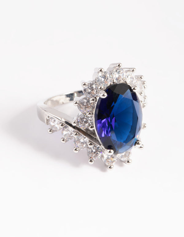 Silver Cubic Zirconia Vintage Sapphire Oval Ring