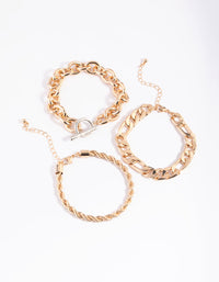 Mixed Metal Fob Chain Bracelet Pack - link has visual effect only