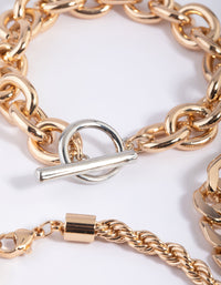 Mixed Metal Fob Chain Bracelet Pack - link has visual effect only