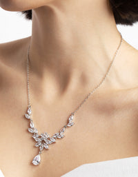 Silver Diamond Simulant Teardrop Necklace & Earrings Set - link has visual effect only