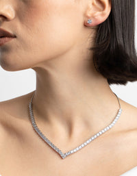 Silver Diamond Simulant Square Necklace & Earrings Set - link has visual effect only