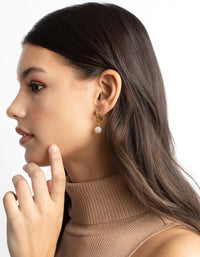 Gold Plated Surgical Steel Pearl Huggie Hoop Earrings - link has visual effect only