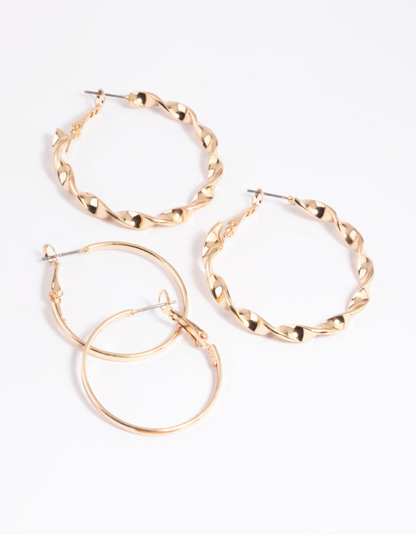 Gold Wide Ribbon Hoop Earring Set