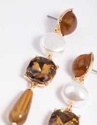 Brown Pearl & Diamante Mixed Drop Earrings - link has visual effect only