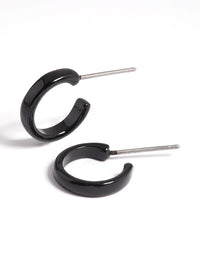 Matte Black Rounded Huggie Hoop Earrings - link has visual effect only