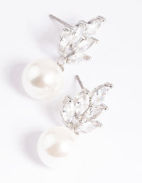 Silver Cubic Zirconia Pearl Leaf Drop Earrings - link has visual effect only