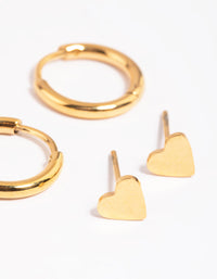 Gold Plated Surgical Steel Heart Stud Earring Set - link has visual effect only