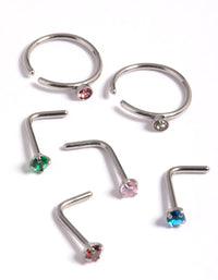 Surgical Steel Rainbow Nose Stud 6-Pack - link has visual effect only