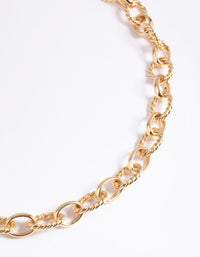 Gold Plated Textured Oval Layered Necklace - link has visual effect only