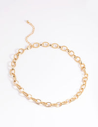 Gold Plated Textured Oval Layered Necklace - link has visual effect only